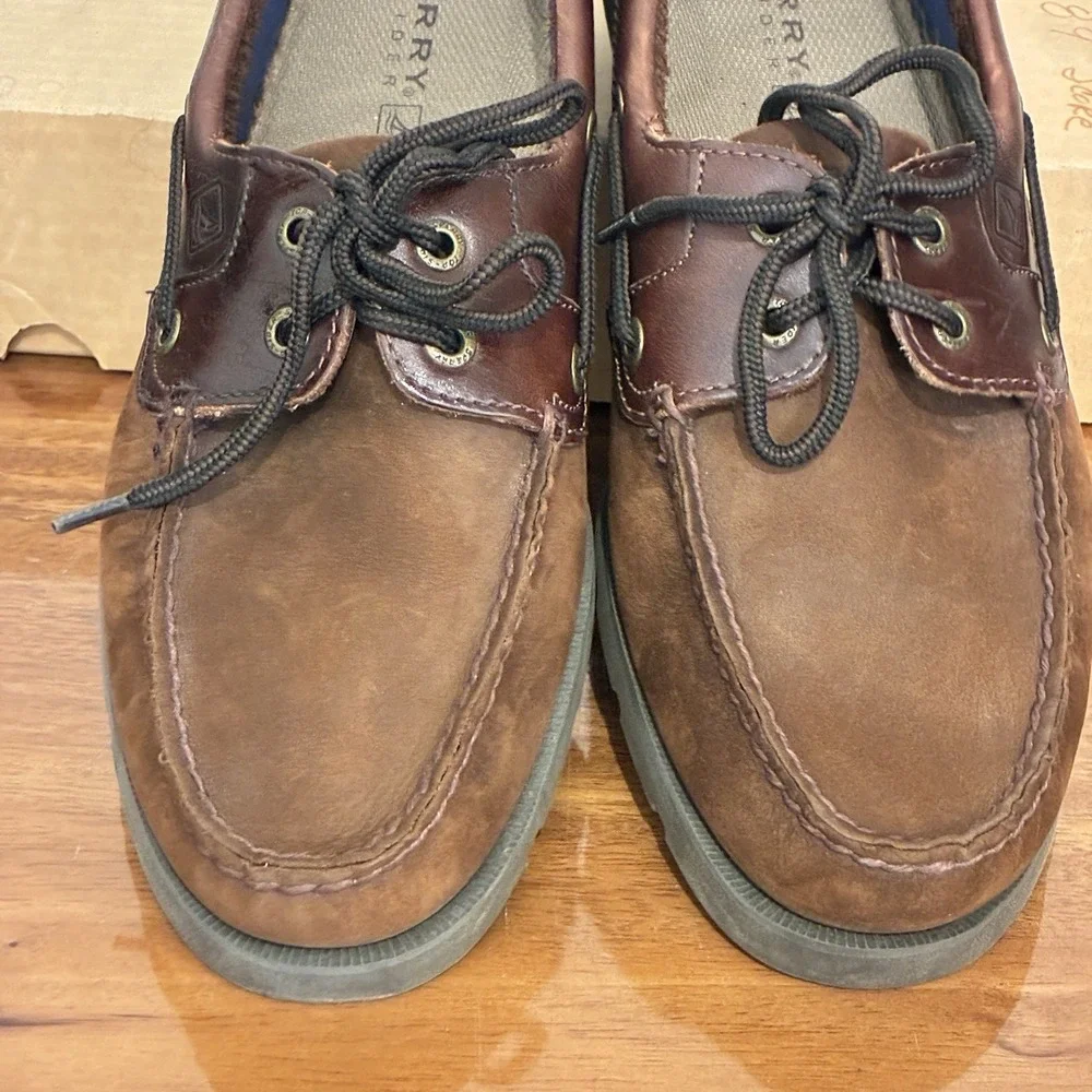 Sperry Top Sider Leeward 2-Eye Boat Shoes Men 10.5M Casual Lace Up Leather Brown